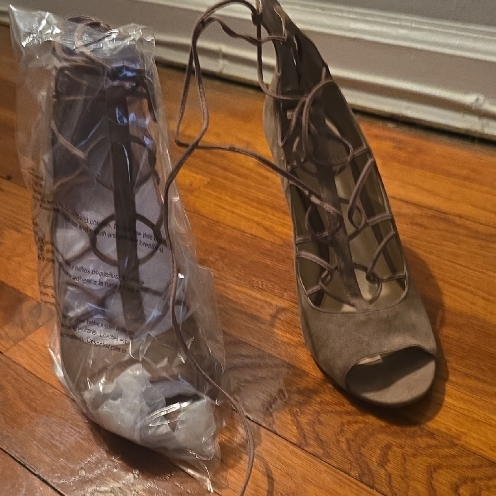 Vince Camuto Taupe Lace-Up Peep Toe Heels. Never wore.